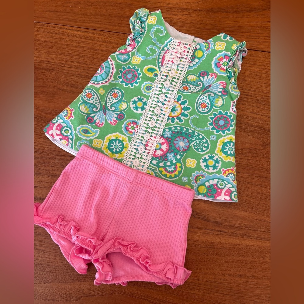 Colorful Butterfly Top and Pink Shorts Set for baby girl 3-6 months